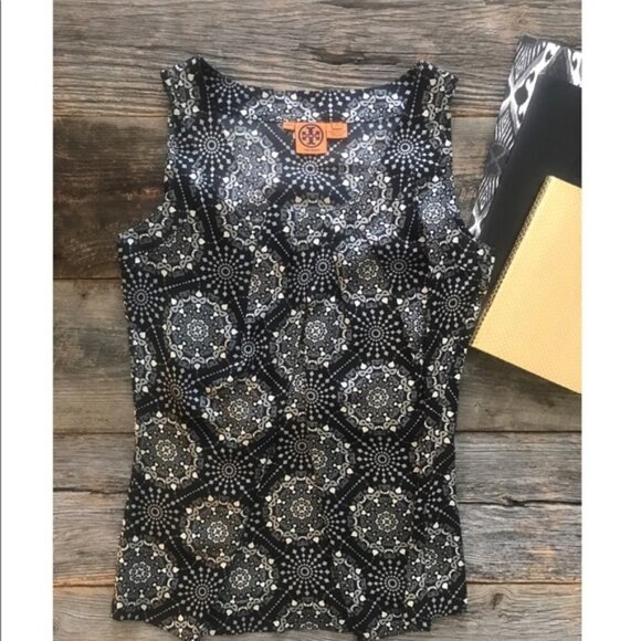 Tory Burch Margaret Silk Blouse Black Mask Size 10 - Picture 2 of 6